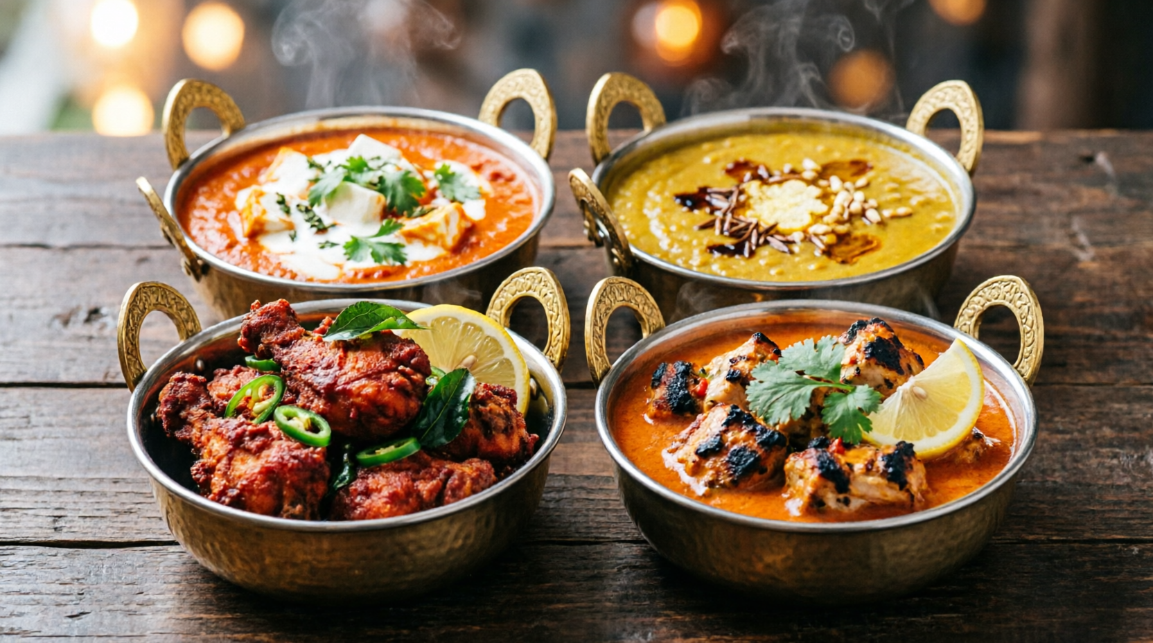 A spread of homemade South Indian curries, cooked fresh in the traditional style